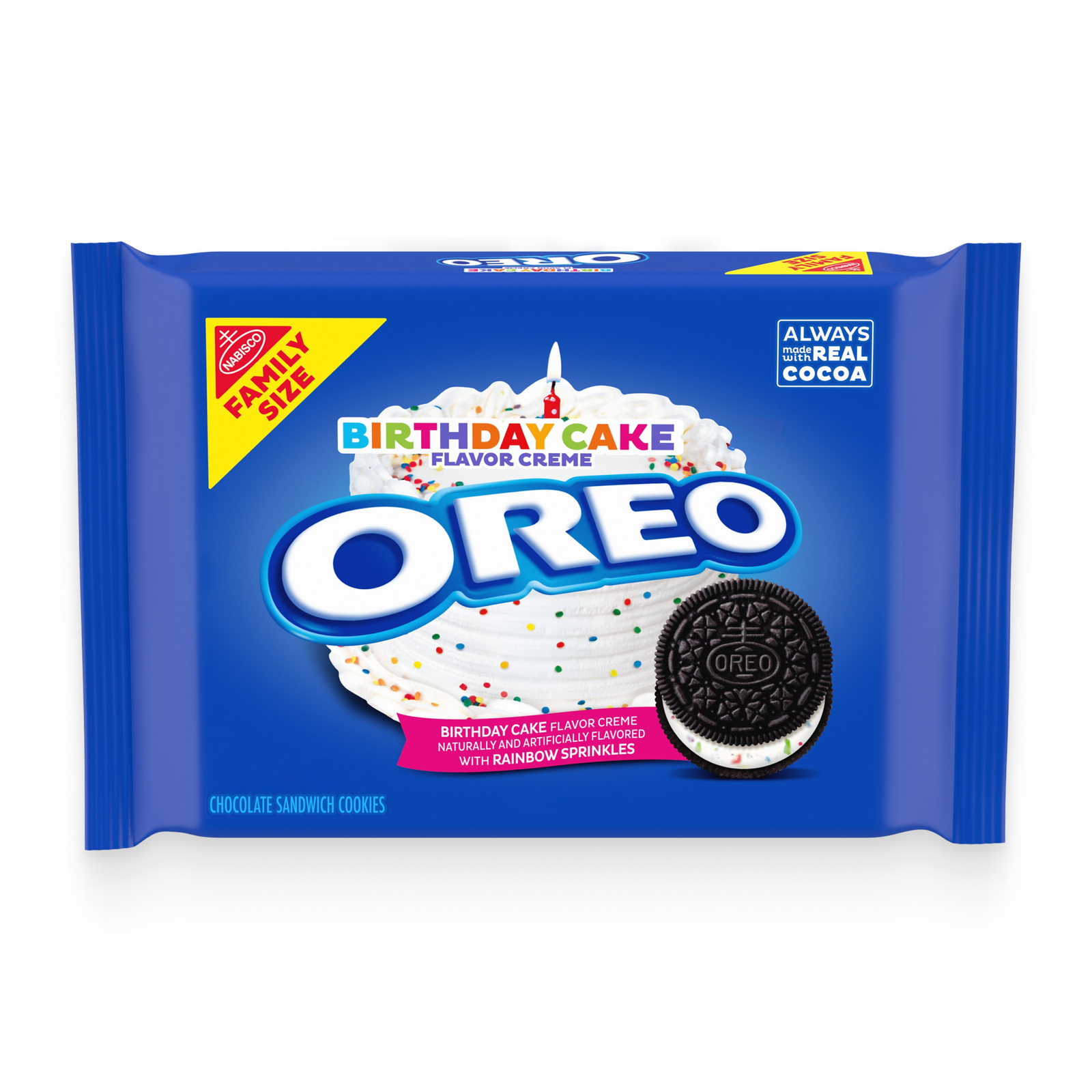 Birthday Cake Creme Chocolate Sandwich Cookies, Family Size Q8