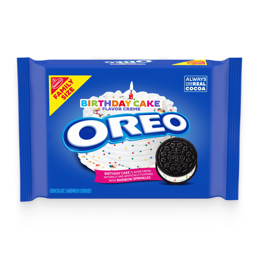 Birthday Cake Creme Chocolate Sandwich Cookies, Family Size Q8