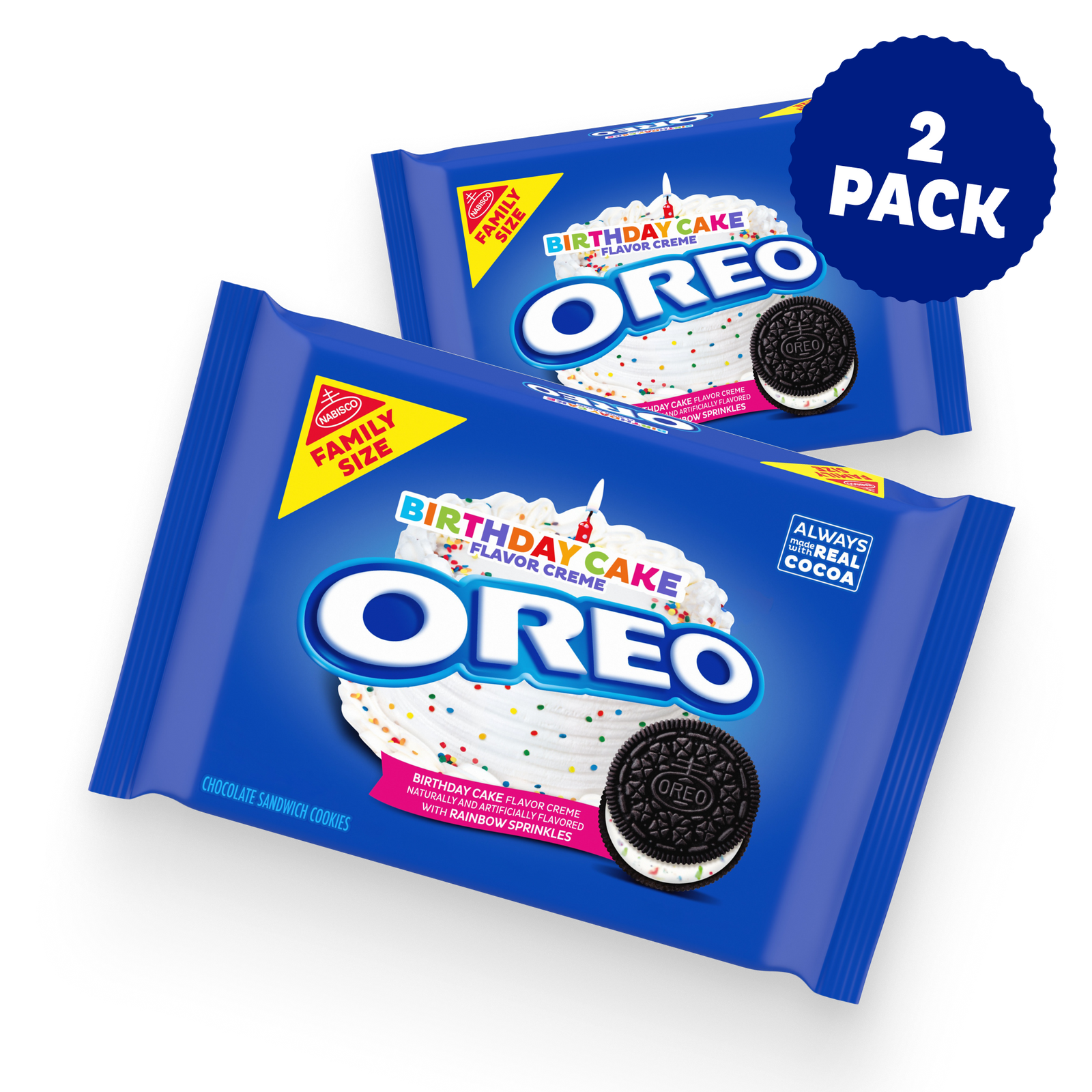 Birthday Cake Creme Chocolate Sandwich Cookies, Family Size, 2 Pack N3