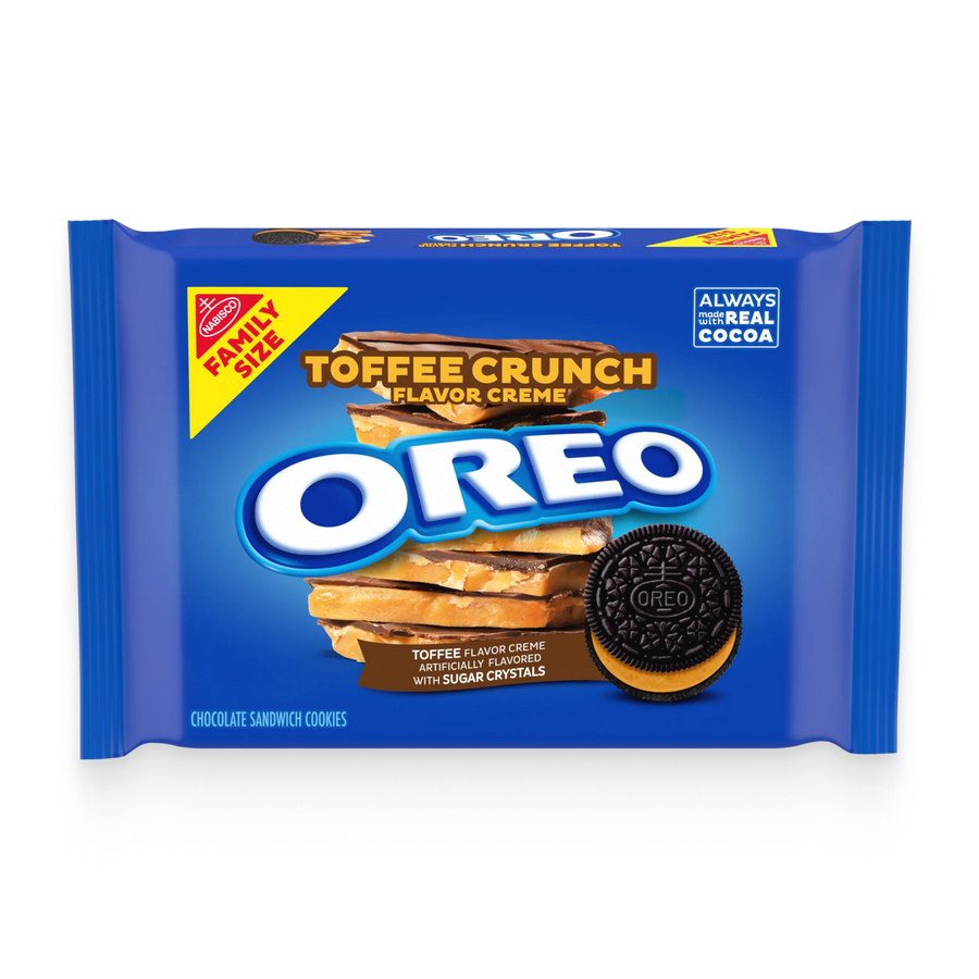 Toffee Crunch Creme With Sugar Crystals Chocolate Sandwich Cookies, Family Size Q1